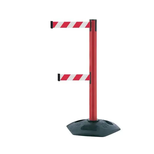 Mobilní zahrazovací sloupek HeavyDuty DualLine, červený – červeno-bílé pásmo 3,65 m