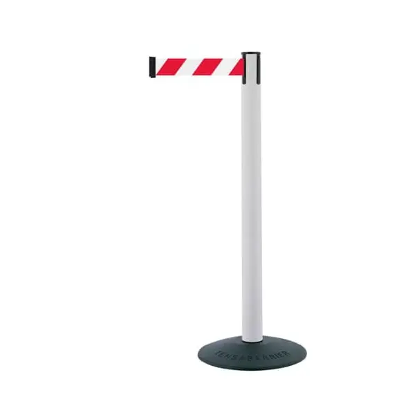 Mobilní zahrazovací sloupek Popular Basic, bílý – červeno-bílé pásmo 2,3 m