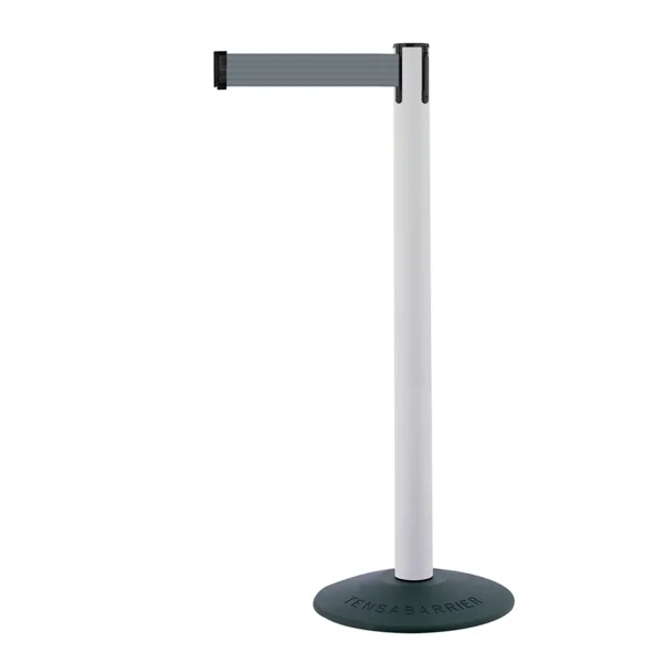 Mobilní zahrazovací sloupek Popular Basic, bílý – šedé pásmo 2,3 m