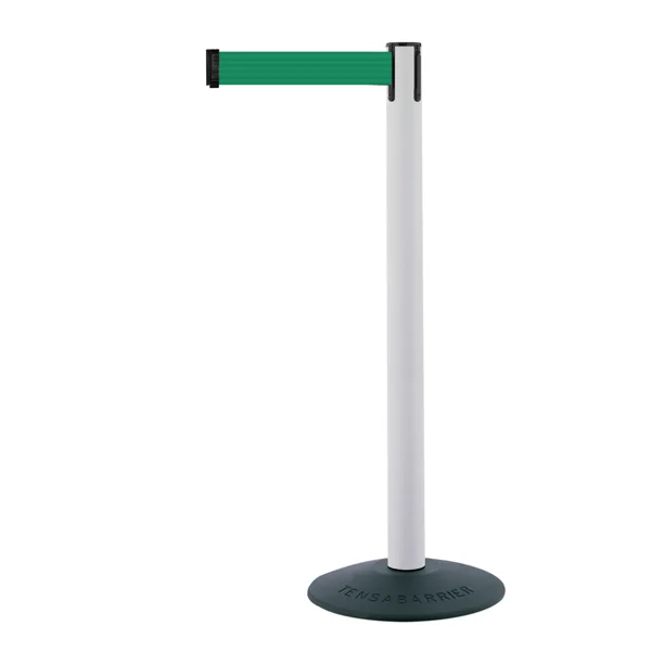 Mobilní zahrazovací sloupek Popular Basic, bílý – zelené pásmo 2,3 m