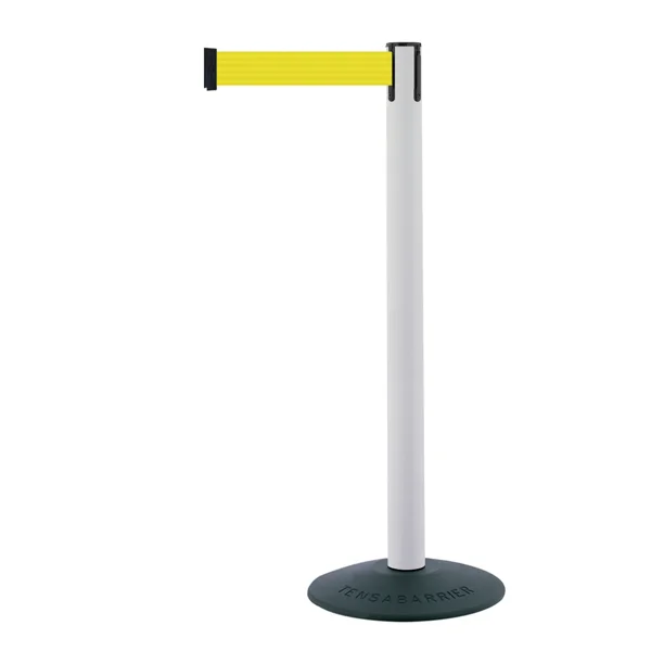 Mobilní zahrazovací sloupek Popular Basic, bílý – žluté pásmo 2,3 m