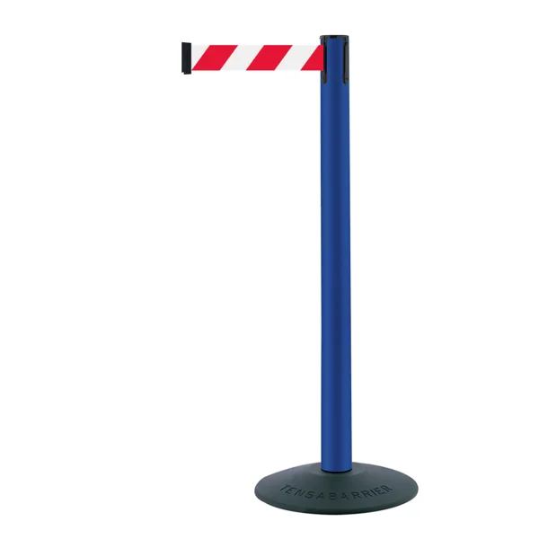 Mobilní zahrazovací sloupek Popular Basic, modrý – červeno-bílé pásmo 2,3 m