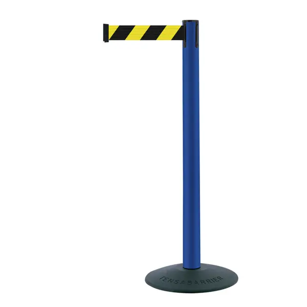 Mobilní zahrazovací sloupek Popular Basic, modrý – žluto-černé pásmo 2,3 m