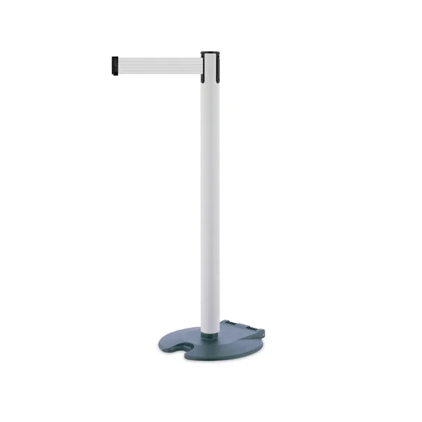 Mobilní zahrazovací sloupek Rollabarrier, bílý – bílé pásmo 3,65 m