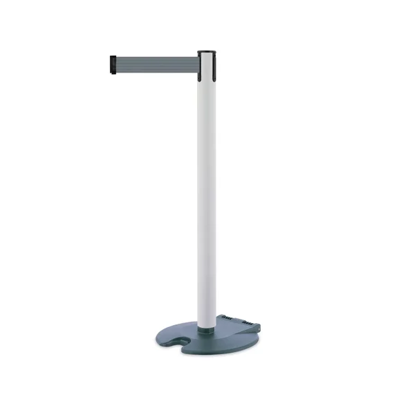 Mobilní zahrazovací sloupek Rollabarrier, bílý – šedé pásmo 3,65 m