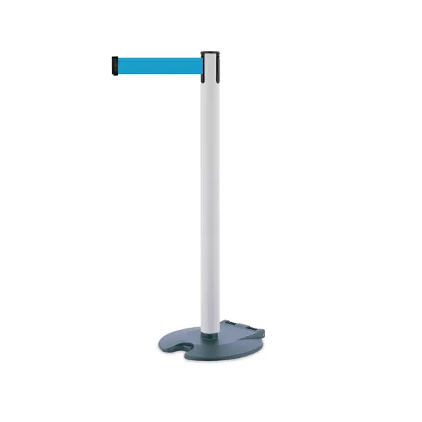 Mobilní zahrazovací sloupek Rollabarrier, bílý – světle modré pásmo 3,65 m