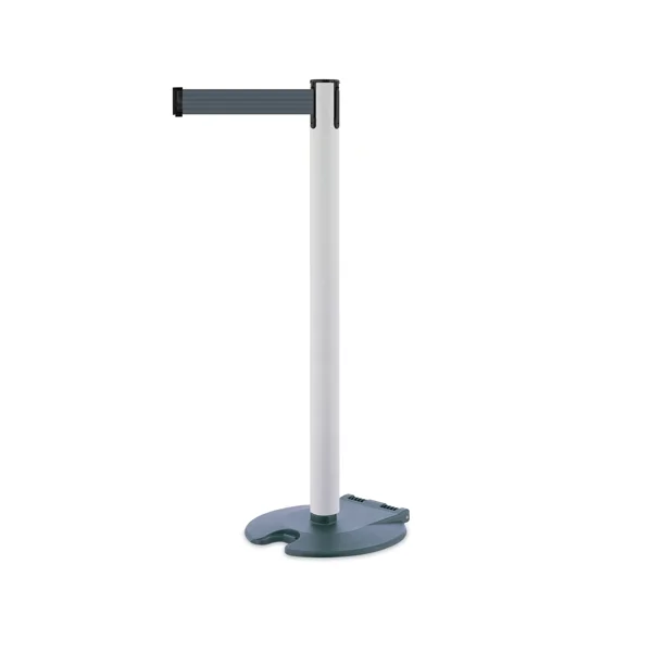 Mobilní zahrazovací sloupek Rollabarrier, bílý – tmavě šedé pásmo 3,65 m