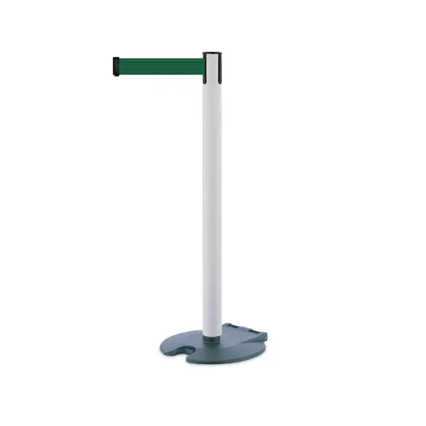 Mobilní zahrazovací sloupek Rollabarrier, bílý – tmavě zelené pásmo 3,65 m