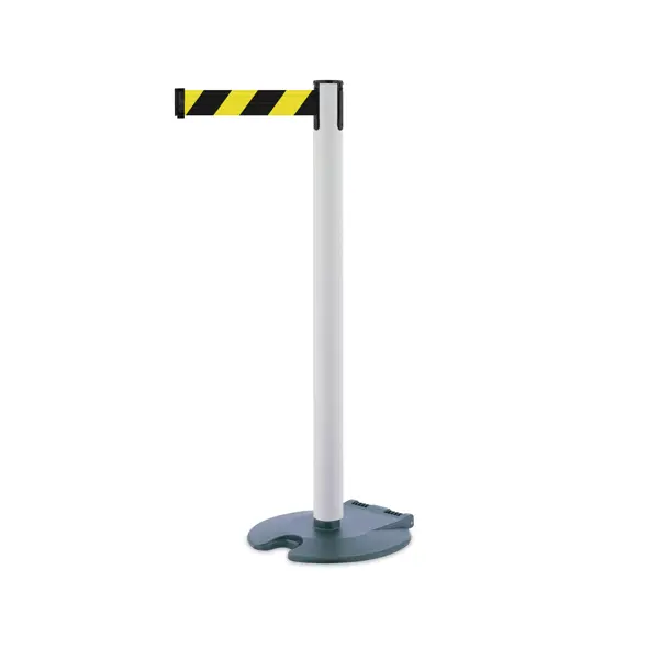 Mobilní zahrazovací sloupek Rollabarrier, bílý – žluto-černé pásmo 3,65 m