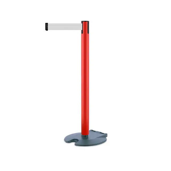 Mobilní zahrazovací sloupek Rollabarrier, červený – bílé pásmo 3,65 m