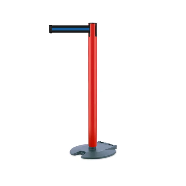 Mobilní zahrazovací sloupek Rollabarrier, červený – černé pásmo 3,65 m (modrý pruh)