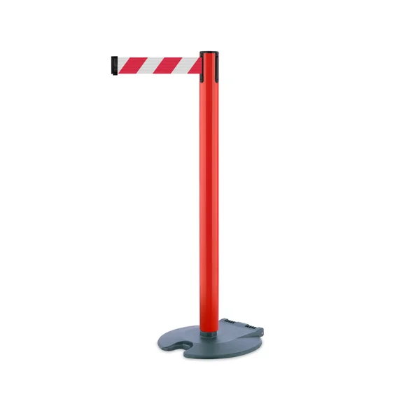 Mobilní zahrazovací sloupek Rollabarrier, červený – červeno-bílé pásmo 3,65 m