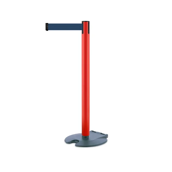 Mobilní zahrazovací sloupek Rollabarrier, červený – námořnické modré pásmo 3,65 m