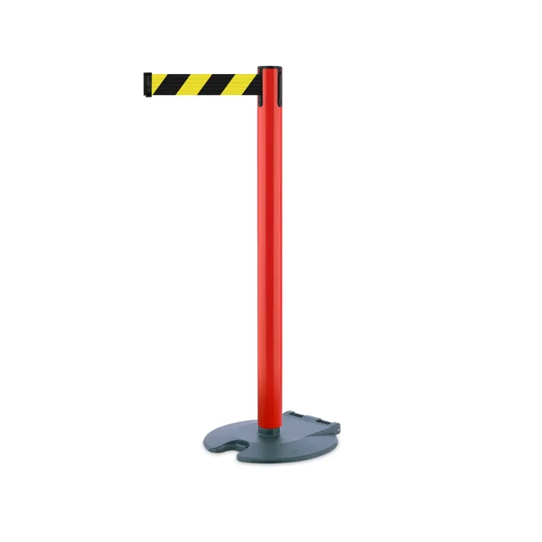 Mobilní zahrazovací sloupek Rollabarrier, červený – žluto-černé pásmo 3,65 m