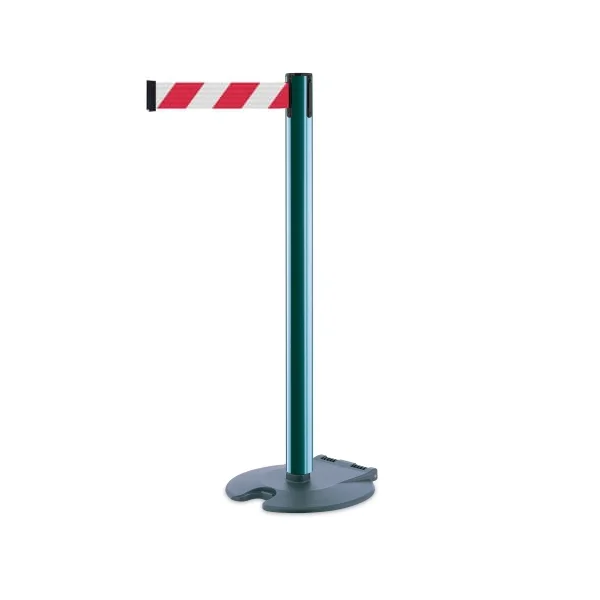 Mobilní zahrazovací sloupek Rollabarrier, zelený – červeno-bílé pásmo 3,65 m
