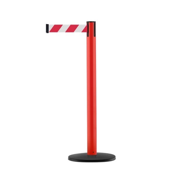 Mobilní zahrazovací sloupek Utility s podstavou Basic ABS, červený – červeno-bílé pásmo 3,65 m