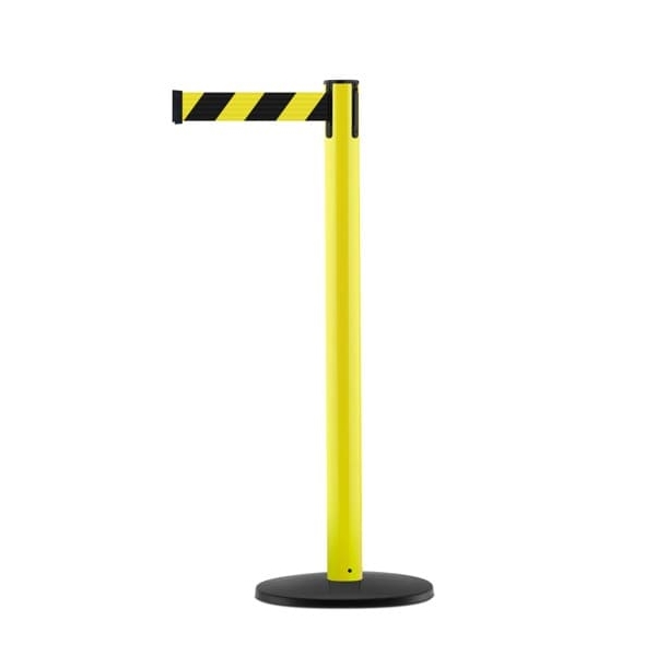 Mobilní zahrazovací sloupek Utility s podstavou Basic ABS, žlutý – žluto-černé pásmo 3,65 m