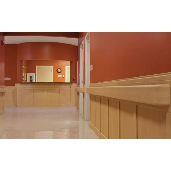 Nástěnné madlo Handrail 800 – PVC, barva standard dle vzorníku, 140 mm × 3,66 m, včetně 7 nástěnných konzol