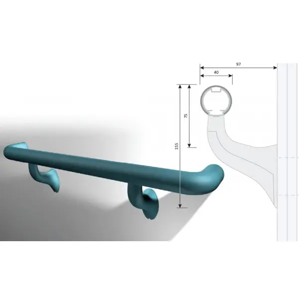 Nástěnné madlo Handrail 910 – PVC, barva standard dle vzorníku, 35 mm × 3,66 m, včetně 7 nástěnných konzol