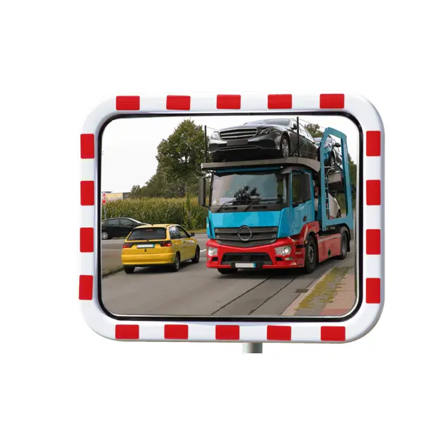Nemrznoucí dopravní zrcadlo Premium – nerez, červeno-bílý rám, 60×80 cm