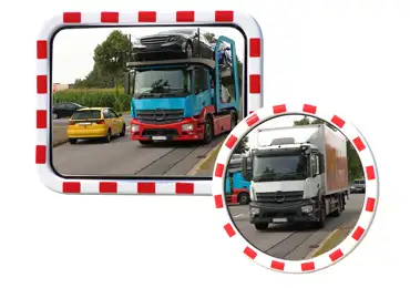 Nemrznoucí dopravní zrcadlo Premium–nerez, červeno-bílý rám