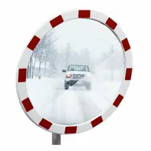 Nemrznoucí dopravní zrcadlo Premium – nerez, červeno-bílý rám, pr. 80 cm