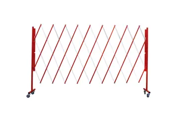 Nůžková roztahovací zábrana Standard se 4 kolečky, červeno-bílá