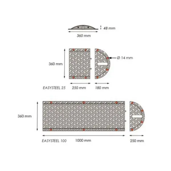 Ocelový retardér – kabelový přejezd 25 km/h, 40 t – 1000×360×50 mm, žlutá