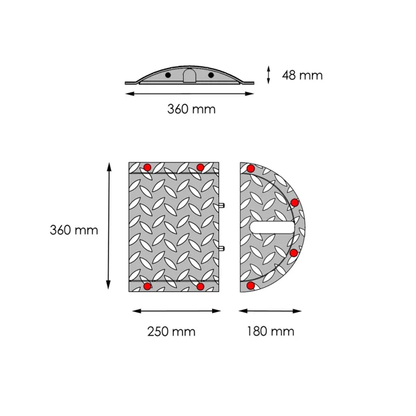 Ocelový retardér – kabelový přejezd 25 km/h, 40 t – 250×360×50 mm, žlutá