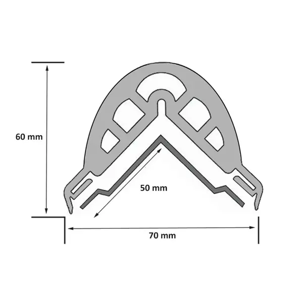 Ochranný rohový profil RubberAlu, zaoblený – pryž s hliníkovým profilem, 1140×50 mm