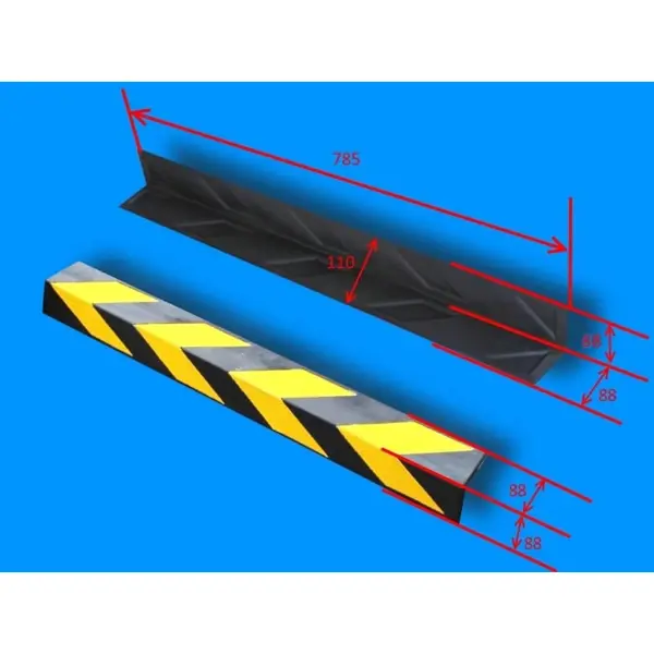 Ochranný rohový pryžový profil s reflexními pruhy – 785×110×10 mm, černo-žlutá