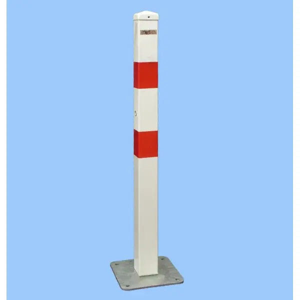 Parkovací sloupek BASIC – ocel, bílo-červená, 800 mm, pevný s deskou