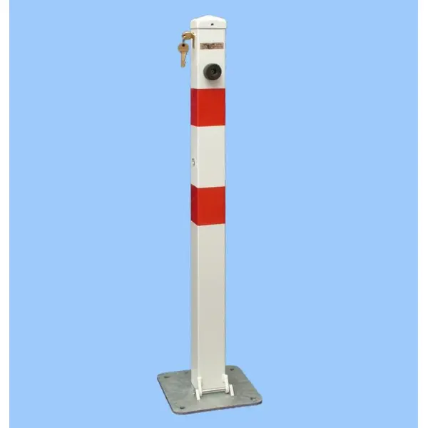 Parkovací sloupek BASIC – ocel, bílo-červená, 800 mm, sklopný, zámek FAB
