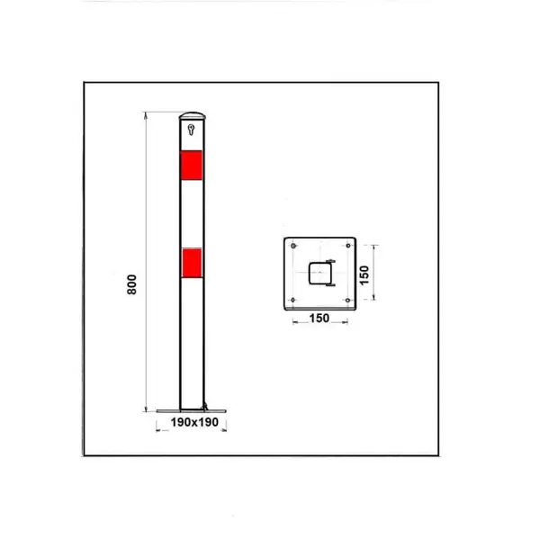 Parkovací sloupek BASIC – ocel, stříbrno-červená, 800 mm, pevný s deskou
