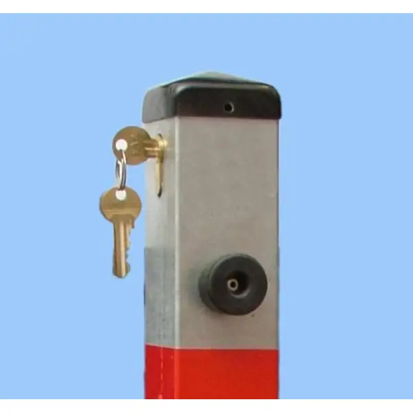 Parkovací sloupek BASIC – ocel, stříbrno-červená, 800 mm, sklopný, zámek FAB