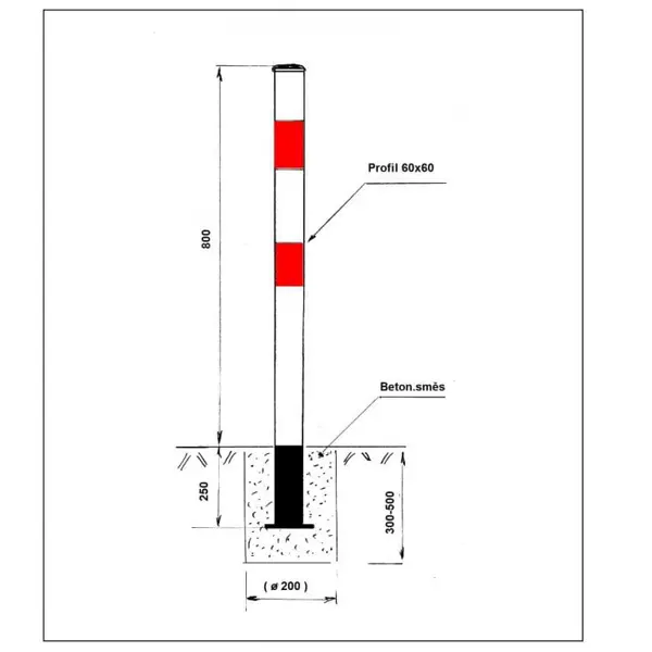 Parkovací sloupek MOTÝLEK – ocel, bílo-červená, 1050×590 mm, pevný k zabetonování