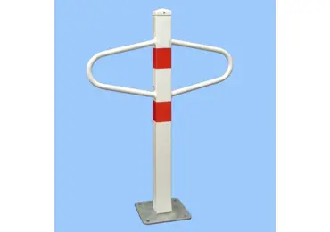 Parkovací sloupek MOTÝLEK – ocel, bílo-červená, 800×590 mm, pevný s deskou