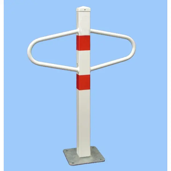 Parkovací sloupek MOTÝLEK – ocel, bílo-červená, 800×590 mm, pevný s deskou