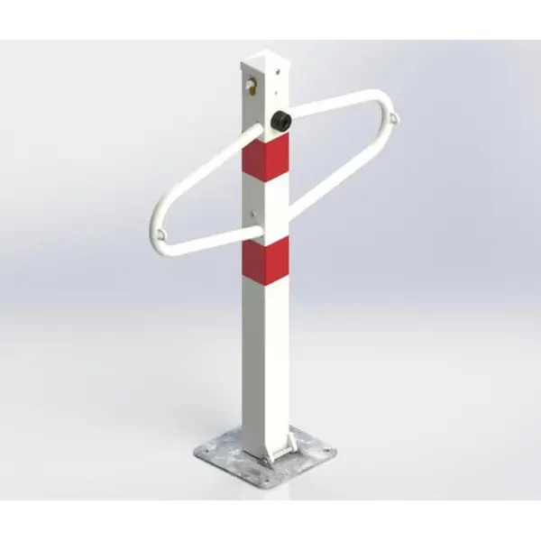 Parkovací sloupek MOTÝLEK – ocel, bílo-červená, 800×590 mm, sklopný, zámek FAB