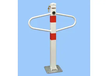 Parkovací sloupek MOTÝLEK – ocel, bílo-červená, 800×590 mm, sklopný, zámek FAB