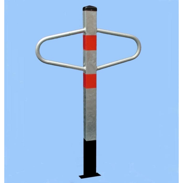 Parkovací sloupek MOTÝLEK – ocel, stříbrno-červená,1050×590 mm, pevný k zabetonování