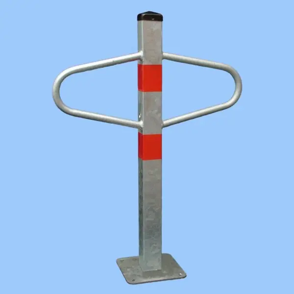 Parkovací sloupek MOTÝLEK – ocel, stříbrno-červená, 800×590 mm, pevný s deskou