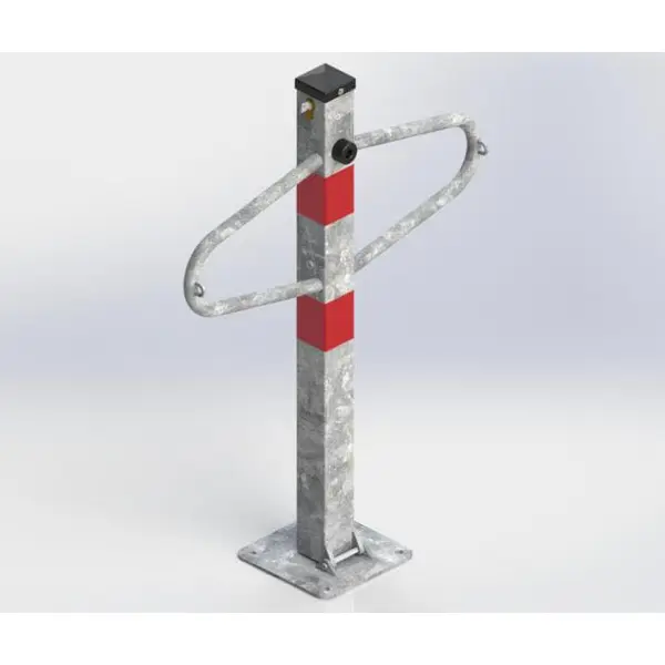 Parkovací sloupek MOTÝLEK – ocel, stříbrno-červená, 800×590 mm, sklopný, zámek FAB