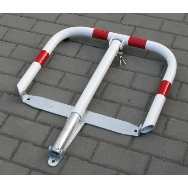 Parkovací zábrana U60 – ocel, bílo-červená, 510×600 mm, sklopná