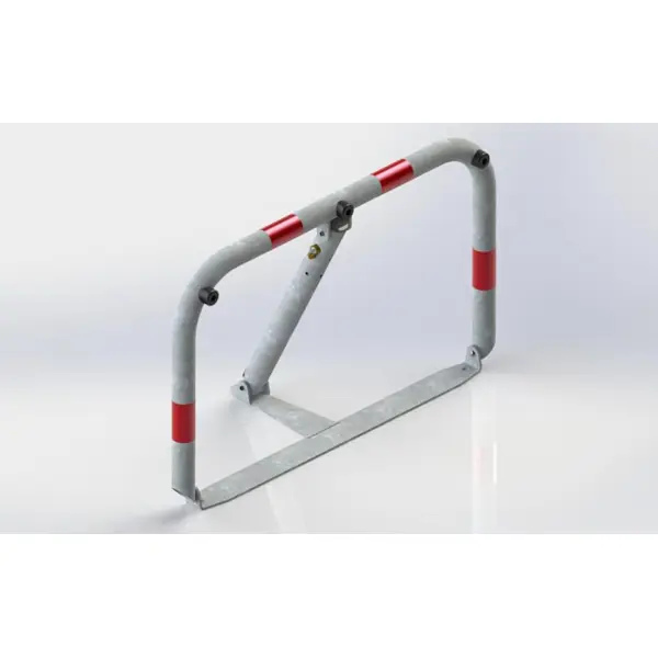 Parkovací zábrana U80 – ocel, stříbrno-červená, 510×800 mm, sklopná, zámek FAB