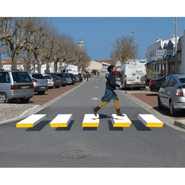 Předformovaný 3D přechod pro chodce – termoplast, bílo-žlutá, 5 pruhů
