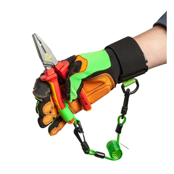 Pružný zápěstní NLG Lanyard na nářadí se dvěma karabinami, nevodivý – plast, zelená