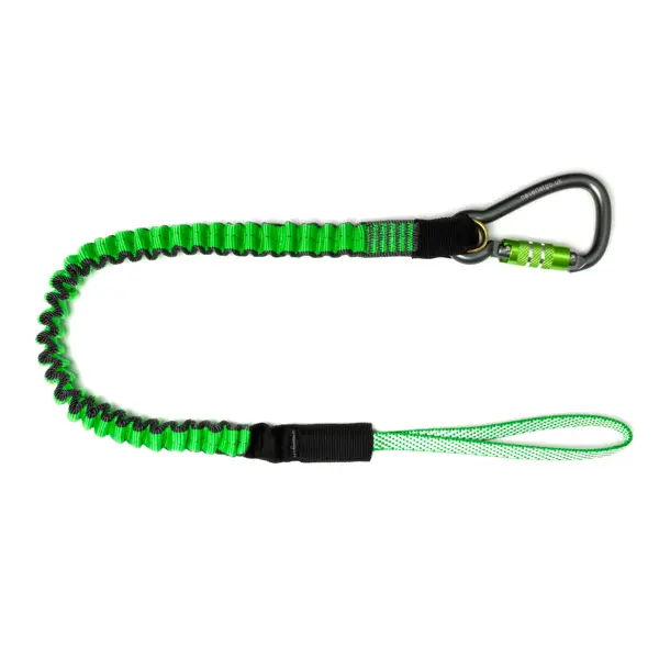 Pružný závěsný popruh NLG Lanyard s jednou karabinou a nosností 18 kg – nylon, zeleno-černá