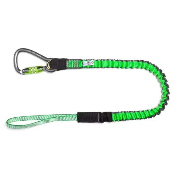 Pružný závěsný popruh NLG Lanyard s jednou karabinou a nosností 18 kg – nylon, zeleno-černá