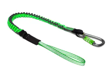 Pružný závěsný popruh NLG Lanyard s jednou karabinou a nosností 18 kg – nylon, zeleno-černá